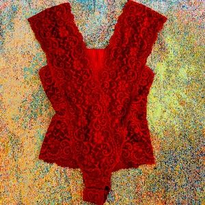 Vintage red lace lacy bodysuit floral onesie